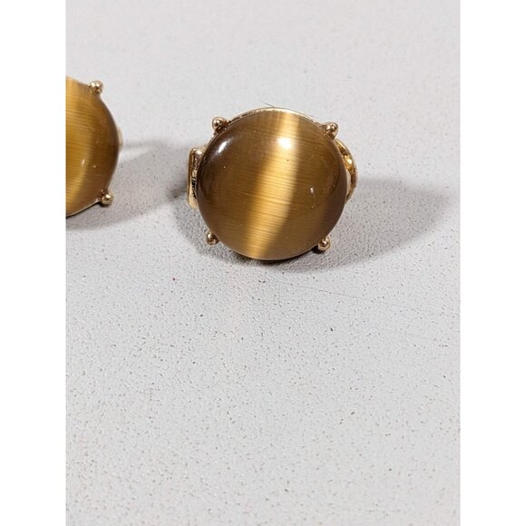 Monet Brown Cats Eye Glass Cabochon Round Stud Clip On Earrings - Picture 2 of 9